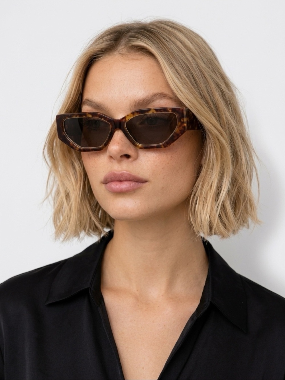 Tory Burch Tortoiseshell Angular Cat-Eye Sunglasses with Dark Lenses